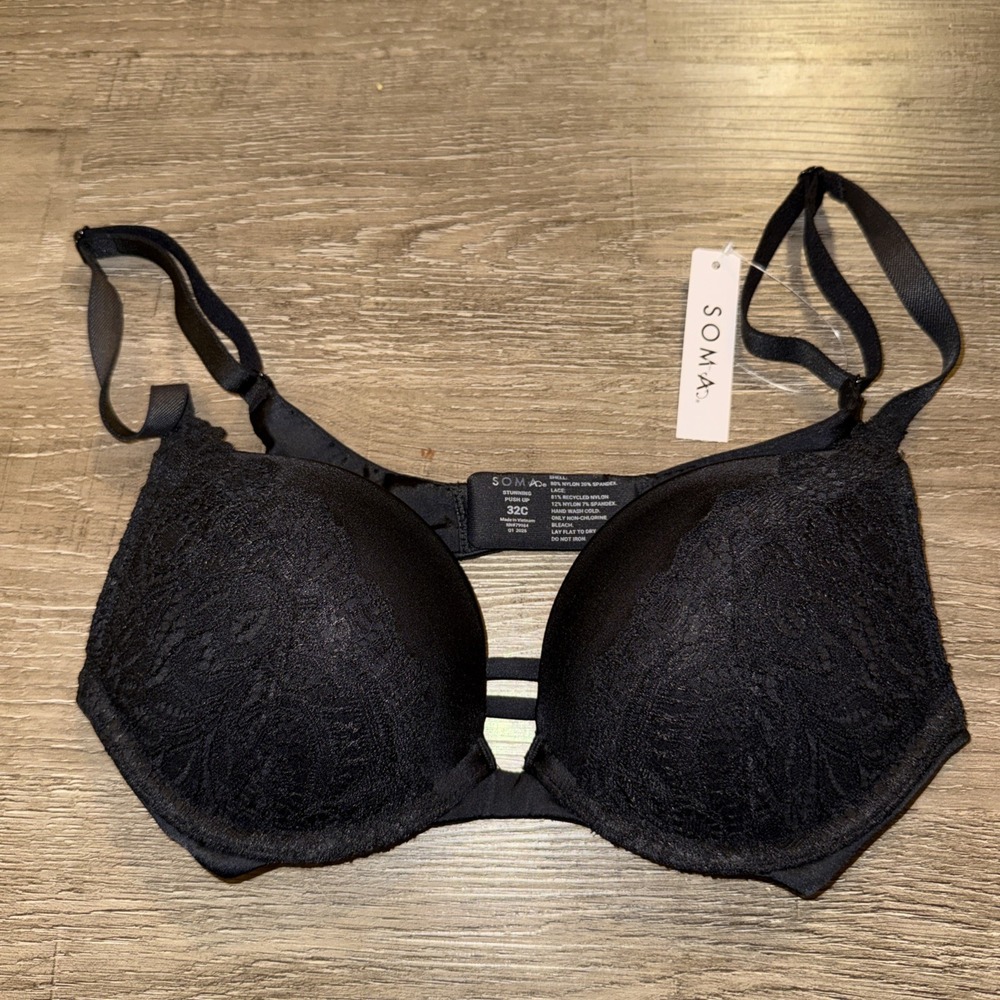 NWT Soma Stunning Push Up Bra Black Lace 32C